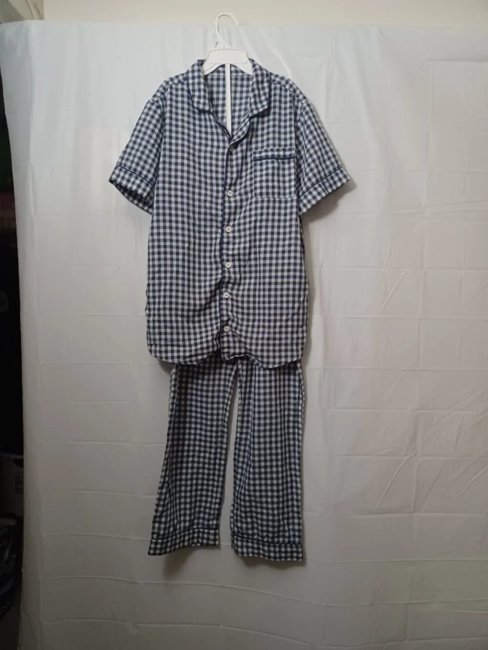 GAP KIDS SLEEP PLAID TWO PIECE PAJAMA SET BLUE WHITE BOYS SIZE 12